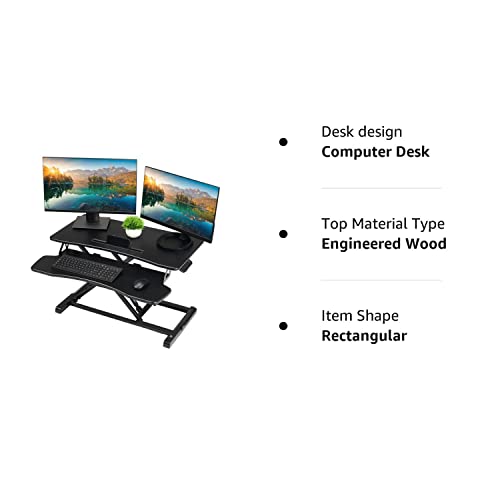 TechOrbits OF-S06-2 Desk Converter-37-inch Height Adjustable, MDF Wood, Sit-to-Stand Rise-X Pro Black, 37" TechOrbits