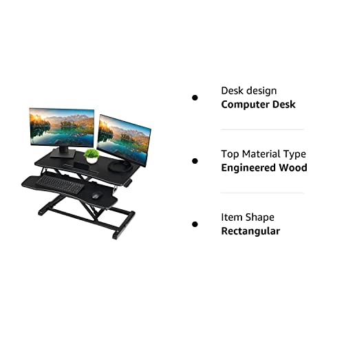 TechOrbits OF-S06-2 Desk Converter-37-inch Height Adjustable, MDF Wood, Sit-to-Stand Rise-X Pro Black, 37" - WoodArtSupply