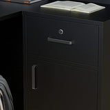 Homsee Reception Desk L-Shaped Office Desk with Counter, 1 Door Storage Cabinet, 1 Lockable Drawer, Hutch Shelf and Keyboard Tray, Black Homsee