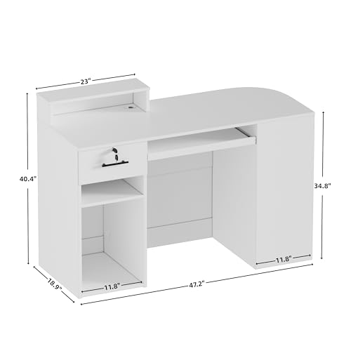 PAKASEPT Reception Desk with Counter for Retail & Checkout,Modern Reception Counter with LED Lights,Drawers,Open Shelves,Retail Counter with Storage for Countertop,Beauty Salon,Shop,Bar(White Small)