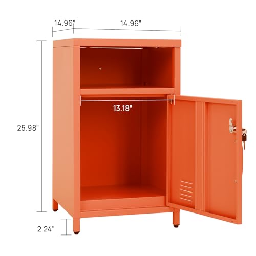 ALBAD Compact Metal Nightstand with Lockable Cabinet and Open Shelf, Modern Bedside Table, Versatile Side Table for Bedroom, Living Room, or Office (Orange, 26" H-Lockable Door) ALBAD