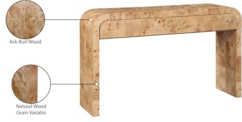 Meridian Furniture 269-S Cresthill Collection Mid-Century Modern Console Table with Ash Burl Wood, Natural Ash Finish, Curved Art Deco Design, 54" W x 14" D x 30" H, Natural Meridian Furniture