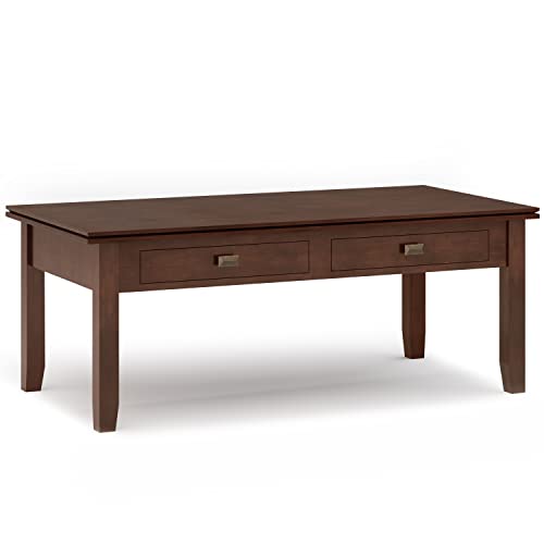 SIMPLIHOME Artisan SOLID WOOD 46 Inch Wide Rectangle Contemporary Lift Top Coffee Table in Russet Brown, For the Living Room and Family Room SIMPLIHOME