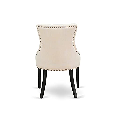 East West Furniture WEFR7-BLK-02 7 Piece Dinette Set Consist of a Rectangle Dining Room Table with Butterfly Leaf and 6 Light Beige Linen Fabric Upholstered Chairs, 42x60 Inch, Black East West Furniture