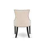 East West Furniture WEFR7-BLK-02 7 Piece Dinette Set Consist of a Rectangle Dining Room Table with Butterfly Leaf and 6 Light Beige Linen Fabric Upholstered Chairs, 42x60 Inch, Black East West Furniture
