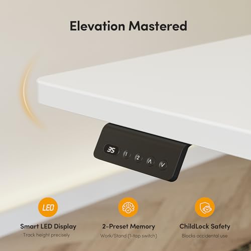 CubiCubi L Shaped Standing Desk 63 x 55 Inch Adjustable Height, Electric Corner Desk, Sit Stand Home Office Desk with Splice Board, White CubiCubi
