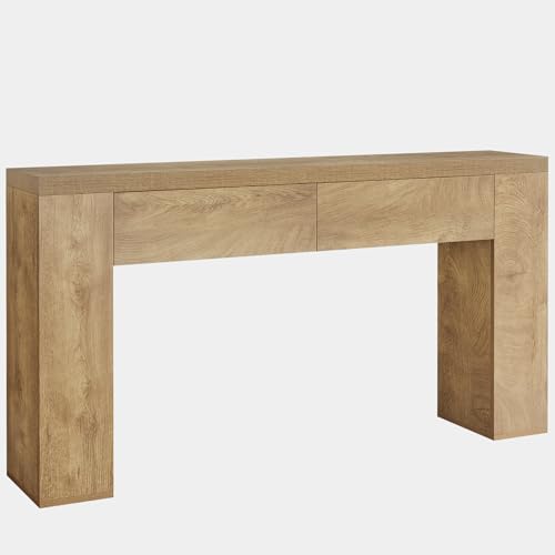 Tribesigns 63-Inch Wooden Console Table with 2 Hidden Drawers, Farmhouse Rustic Brown Sofa Table for Living Room, Hallway, Entrance, Foyer, Easy Assembly (Brown) Tribesigns