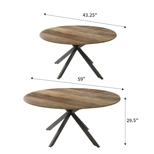 59-Inch Extendable Round Dining Table for Dining Room, 4-6 People Large Expandable Kitchen Dinner Tables with Oval Wood Top and Industrial Metal Frame for Dinner Room, Small Space, Black Brown Epecoya