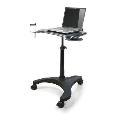 EHO Mobile Laptop Desk Cart with Wheels, Height Adjustable Standing Desk with Pneumatic Lift, Rolling Workstation with Mouse Tray and Cup Holder, Portable Table for Home Office or Classroom