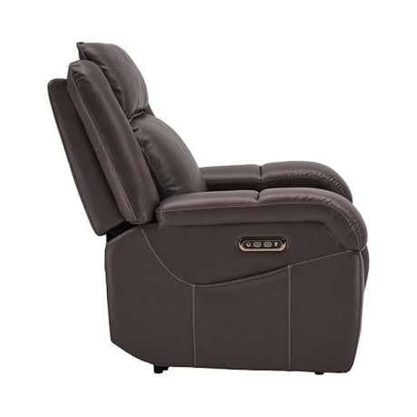 SITJOY Pet Friendly Leather Power Recliner Chair, Zero Wall Hugger RV Recliners with Power Headrest, Charging Ports, Side Pockets, Down-Filled, Scratch Resistant Waterproof Faux Leather in Dark Brown SITJOY