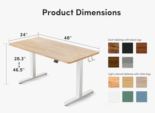 FEZIBO Standing Desk, Height Adjustable Computer Desk 48"x24", Sit Stand Workstation for Home Office,Oak FEZIBO
