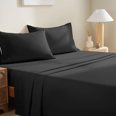 MCO Bedding Full Bed Sheets Set - Soft Bed Sheets - Cooling Breathable Bedding Set with 16" Deep Pocket (4 Pieces, Full, Black) MCO