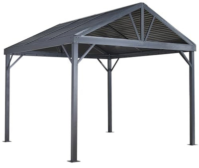Sojag 8' x 8' Sanibel I Hardtop Gazebo Outdoor Weather-Resistant Aluminum Frame Sun Shelter Light Grey