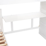 Merax L-Shaped Triple Bunk Bed with Desk & Stairs, Twin & Twin Over Full Bunk Bed for 3, Storage Drawers and Wardrobe Included, for Adults, Boys & Girls, White Merax