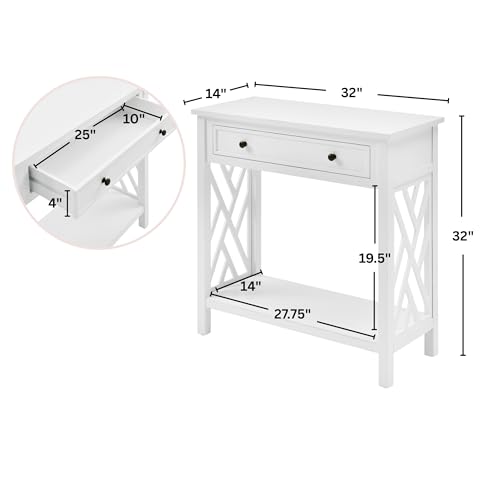 Coventry 32-Inch Wood Console Table with Drawer & Lower Shelf – Traditional to Contemporary Sofa Table with Open Side Accent Design for Entryway, Hallway or Living Room by Alaterre Furniture (White) Alaterre Furniture