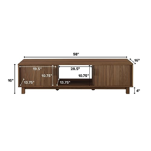 Walker Edison Walton Modern Fluted-Door Low Stand for TVs up to 65 Inches, 58 Inch, Mocha Walker Edison