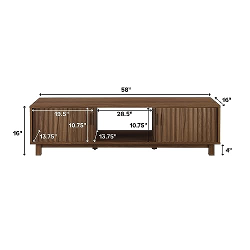 Walker Edison Walton Modern Fluted-Door Low Stand for TVs up to 65 Inches, 58 Inch, Mocha - WoodArtSupply