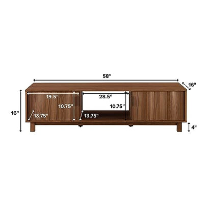 Walker Edison Walton Modern Fluted-Door Low Stand for TVs up to 65 Inches, 58 Inch, Coastal Oak - WoodArtSupply