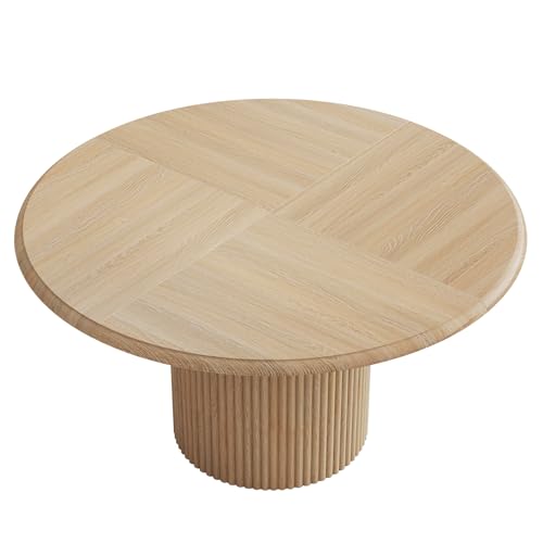 Tribesigns 47" Round Conference Table for 4-6 People, Farmhouse Wooden Meeting Room Table with Sturdy Fluted Metal Base, Modern Office Training Desk for Office, Conference Room Tribesigns