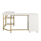 Techni Mobili L Shaped Desk - Two-Toned Computer Desk with Drawers & Storage Shelves - Simple Modern Furniture & Home Office Space Corner Table for Work & Writing Techni Mobili