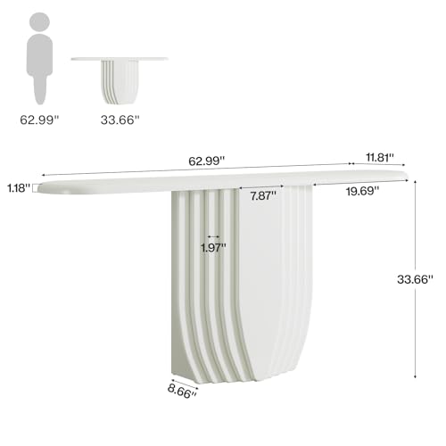 Tribesigns Modern White Console Table, 63 inch Wooden Entryway Sofa Table with Geometric Base, Contemporary Accent Console for Entry, Entrance, Foyer Tribesigns