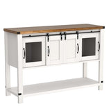 Farmhouse Coffee Bar Cabinet with Sliding Barn Doors and Storage - 47'' White Coffee Table with Open Shelf for Living Room 4ever2buy
