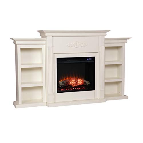 SEI Furniture Tennyson Electric Fireplace with Bookcases, New Ivory SEI Furniture
