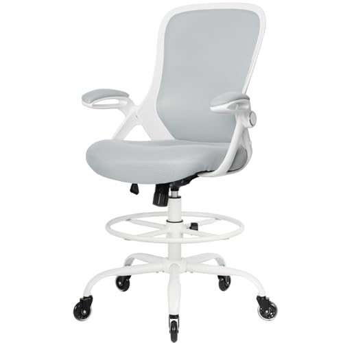 HYLONE Drafting Chair Tall Office, Ergonomic Standing Desk Stool Adjustable Drafting Chair Big Tall Drafting Office Chair White HYLONE