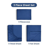 3 Piece Twin Sheets Set | Twin Bed Sheets Set – Light Weight, Soft Breathable Sheets | Brushed Cotton Rich Blend | Secure-Fit, Wrinkle Resistant, Durable, Easy Care Bed Sheets | Comfy Sheets | Blue Martex