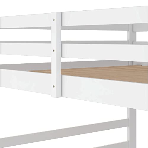 Ball & Cast Full Over Full Bunk Bed with Double Ladder and Full-Length Guardrail,Low Floor Bunkbed w/Slat Support,Bedroom Furniture for Girls Boys,White Ball & Cast
