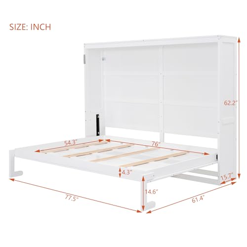 Merax Full Size Murphy Bed, Wood Hidden Foldable Wall Bed Frame w/Gas Struts, Storage Bed Cabinet for Bedroom, Office, Space-Saving, No Box Spring Needed, White Merax