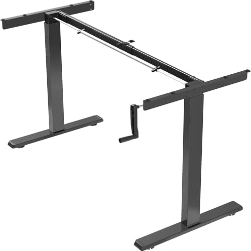 VIVO Black Manual Height Adjustable Stand Up Desk Frame with Hand Crank System, Ergonomic Standing 2 Leg Workstation, DESK-V101M VIVO