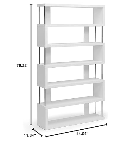 Baxton Studio Barnes 75.5-inch H 6-Shelf Bookcase, White (97-4834-HiT) Baxton Studio