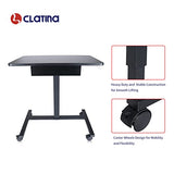 CLATINA Height Adjustable Work Table with Drawer Mobile Laptop Standing Desk Portable Small Teacher Podium with Lockable Wheels Cart Computer Overbed Table for Home Office Classroom Medical, Black CLATINA