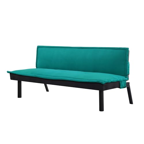 Trygoal Futon Sofa Bed Couch, 64.6" Convertible Sleeper Sofa with 5 Positions Adjustable Backrest, Velvet Couch Bed with Solid Wood Frame for Home Office Living Room Guest Dorm, Green Trygoal