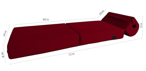 D&D Futon Furniture Sleeper Chair Folding Bed, Studio Sofa Guest Folded Mattress, High Density Foam (70 x 24 x 6, Red) D&D Futon Furniture