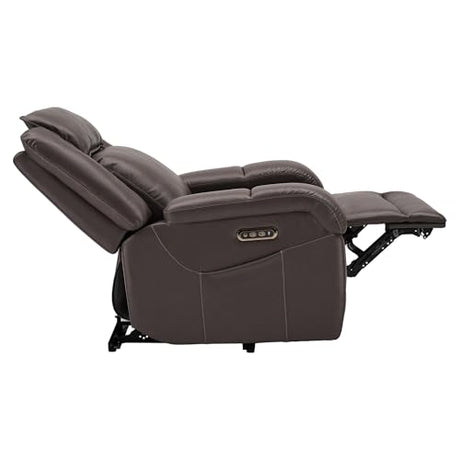 SITJOY Pet Friendly Leather Power Recliner Chair, Zero Wall Hugger RV Recliners with Power Headrest, Charging Ports, Side Pockets, Down-Filled, Scratch Resistant Waterproof Faux Leather in Dark Brown SITJOY