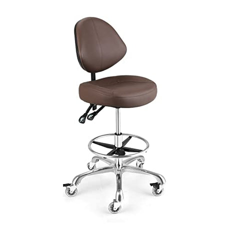 McDooFly Rolling Drafting Chair with Back Support - Tall Office Chair for Standing Desk Adjustable Foot Ring Swivel Rolling Stools for Workshop Art Studio Salon Shop Counter Home Office (Brown) McDooFly