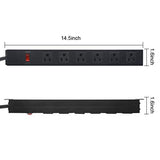 Metal Wall Mount Power Strip, Mountable Power Outlet with 6 AC Outlets, Aluminum Alloy Mount Power Socket with Switch, 6 FT SJT 3/C 14AWG Power Cord, 15A 125V 1875W (6AC) Black HHSOET