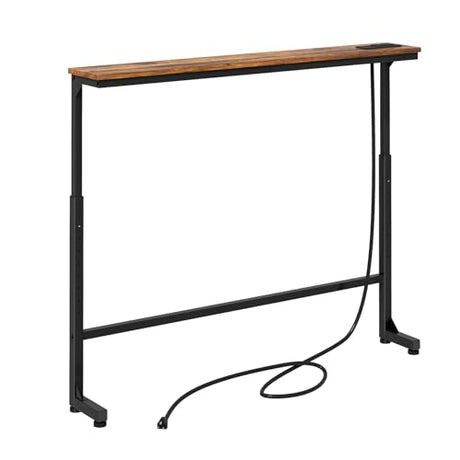 Kitstorack Narrow Console Table Behind Sofa Couch, Design with Adjustable Height (25"-33") & Power Outlets, Small Entryway Table - 5.9" D x39.4 L, Rustic Brown Kitstorack