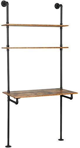 ZIOTHUM Wall Mount Desk, Ladder Desk, Shelf Desk, Industrial Desk, Wall Table, Computer Laptop Desk with Shelves, Industrial Bookcase Desk Wall Mount Floating Pipe Table with Storage (36x20x81)