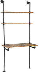 ZIOTHUM Wall Mount Desk, Ladder Desk, Shelf Desk, Industrial Desk, Wall Table, Computer Laptop Desk with Shelves, Industrial Bookcase Desk Wall Mount Floating Pipe Table with Storage (36x20x81) ZIOTHUM