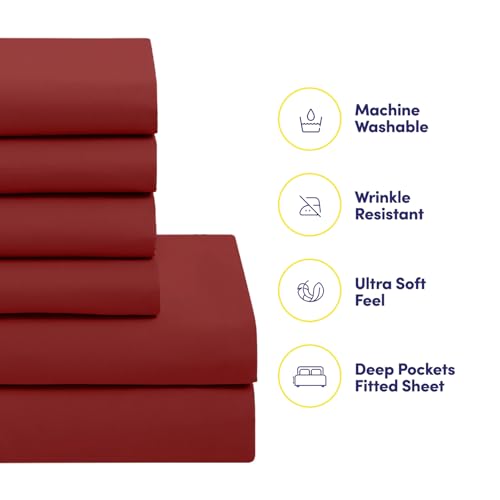 Sweet Home Collection 5 Piece Comforter Set Bag Solid Color All Season Soft Down Alternative Blanket & Luxurious Microfiber Bed Sheets, Red, Twin Sweet Home Collection