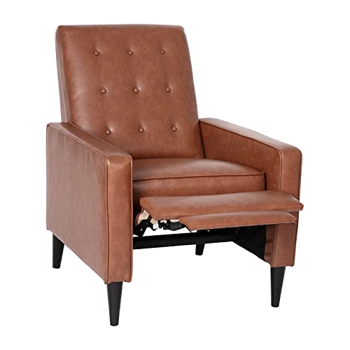 Flash Furniture Erza LeatherSoft Button Tufted Pushback Recliner, Mid-Century Modern Recliner Chair for Residential and Commercial Use, Cognac Brown Flash Furniture