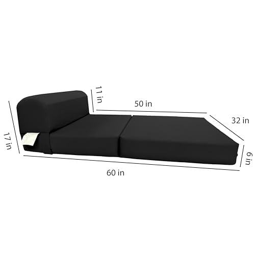 D&D Futon Furniture Sleeper Chair Folding Bed, Studio Sofa Guest Folded Mattress, High Density Foam (70 x 32 x 6, Black) D&D Futon Furniture