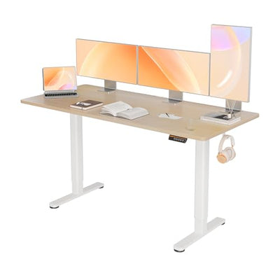 YDN Electric Standing Desk, Adjustable Height Stand up Desk, 63x24 Inches Sit Stand Home Office Desk with Splice Board,Natural Top