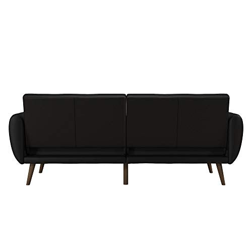 Novogratz Brittany 82 Inch Futon Sofa Bed in Faux Leather, Upholstered Couch Sleeper with Tufted Back, Mid-Century Modern, Black Novogratz