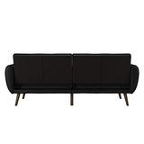 Novogratz Brittany 82 Inch Futon Sofa Bed in Faux Leather, Upholstered Couch Sleeper with Tufted Back, Mid-Century Modern, Black Novogratz