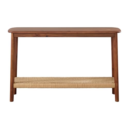 Alaterre Furniture Calais Living Room Collection – 48 Inch Solid Wood Entryway Table with Woven Storage Shelf – Mid Century Modern 2-Tier Sofa Table for Living Room, Hallway, or Foyer (Warm Chestnut) Alaterre Furniture
