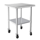 HARDURA Stainless Steel Table with Wheels 24 x 30 Inches Casters NSF Heavy Duty Commercial Work & Prep Table with Undershelf and Galvanized Legs for Restaurant Kitchen Bar and Hotel Garage HARDURA Restaurant Equipment